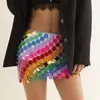 Saias moda cor lantejoulas mini plástico barriga corrente sexy cintura vestido carnaval boêmio arco-íris elegante 230302