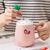 Mugs 430ml Japanese Style Cartoon Cute Strawberry Ceramic Cup Creative Mug Ins Water With Lid Spoon Couple Customized