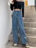 الجينز النسائي Feynzz Women Pant Woman جينز جينز عالية الخصر سراويل الساق على نطاق واسع ساق جينز الملابس الأزرق جينز الجودة الجودة الأزياء على التوالي 230303