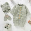 Jumpsuits born Baby Romper Shoes Gloves Set Knit Girl Boy Jumpsuit Boot Mitten Solid Toddler Infant Long Sleeve Clothing 4PC Fall 018M 230303