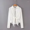 Blusas de mujer, Tops de verano para mujer, pajarita Vintage, camisas blancas elegantes, Top coreano Sexy con cuello en V, Blusa de manga larga, ropa de calle