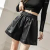 Short Femme Cuir PU Femme Jambe Large Taille Haute Cool Streetwear Élégant All-match Basique Femme Vêtements Chic Ulzzang Élégant Rétro