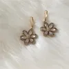 Dangle Earrings Antique Gold Color Plating Flower With Light Pink Leaf Statement Drop For Women Girl Gorgeous Elegant Jewelry Accessory