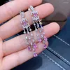 أقراط متدلية رجعية للخيوط الفاخرة S925 Silver Natural Pink Sapphire Drop Gemstone Women Gift Hights Jewelry