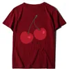 Koszulki damskie Summer Kobiety Cherry Print Shirt krótkie rękawe o szyi panie topy Charajuku Hipster Tumblr tee camisa feminina 2023