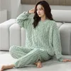 Women's Sleepwear Fdfklak Women's Pajamas Set Coral Fleece Home Clothes Loose Warm Sleepwear Female Fresh Color Thicken Winter Pyjamas Femme 230303