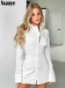 Casual Dresses Nsauye 2022 Fashion Elegant Office Ladies Mini Sexy Bodycon Corset Dress Long Sleeve Women Autumn Wrap Club Blouse Dress Party Z0216