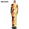 Casual Dresses CM YAYA Women Tie Dye Wave Long Sleeve Button Turn down Collar Midi Maxi Dress Autumn Winter Party Evening Bodycon 230302