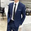 Męskie garnitury Blazers Style Męski jesienią Slim Fit Rekret Pure Cotton Business Suit/Men's Fashion Pure Kolor Dwa garnitury ślubne suknia ślubna 230303