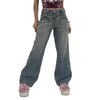 Jeans gambe vintage in denim femminile per donna con pantaloni da carico oversize ad alta vita