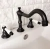 Bathroom Sink Faucets Black Oil Rubbed Brass 3 Hole Widespread Basin Faucet Deck Mounted Vessel / Bathtub Dual Handle Mixer Taps Lhg065
