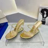 Kadınlar Son Morso Sandalet Tusk Şeklinde Yüksek Topuklu Lüks Seksi Açık Ayak Toe Sandal 11cm Parti Ziyafet Fabrika Ayakkabıları Metalik Efekt Deri Kayışları Eşleştiren İç Çanak