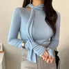 قمصان Thirts Terts Long Sleeve Longens Tshirt عرضة عريضة صلبة ضئيلة قبالة قمم الكتف من القميص لسيدات Tee الكورية