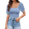 Koszulki damskie damskie kropki kropka Puff Short Sleeve koszulka kwadratowa szyja żebrowana bodycon pullover top