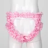 Underbyxor sissy gay trosor mans underkläder mjuk satin underkläder frilly trim öppna bupanties bowknot elastic midjeband