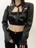 Damesjassen Weekeep Gothic Zwart PU-leren jas Dames Eén schouder Haltergesp Hiphop-outfits Mode Streetwear Cropped Effen 230302