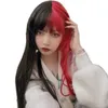 Synthetic Wigs Yin and Yang Head Long Hair Personality Female Color Lolita Red Black Double Spell Ji Princess Cut Straight 230303