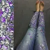 Kadın Kot pantolonları Mor Rhinestones Sequins ile kristal elmas sıska kalem 25-30