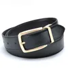 Bälten Luxury Gold Reversible Mid midjebälten Verkliga läder Solid mässing Mäns bälte Pure mässing Belt reversibelt spännefri frakt Z0228