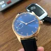 Wristwatches 41mm GEERVO No Logo Blue Dial Asian ET6497 Skeleton Movement Plating 18K Rose Gold Case Mechanical 's Men Watch