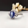 Anéis de cluster 1.385ct Sri Lanka Sapphire Mulheres Anel incrustado por 0,155ct Natural Diamond Handmade Sapphire-Jewelry