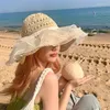 Szerokie czapki brzegowe 2023 Lato dla kobiet wielki miękki słomkowy kapelusz elegancki bowknot lacebrim ochronę plażową czapkę na plażę na świeżym powietrzu Panama
