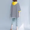 Kvinnors T-skjortor T-shirt Kvinnors huva Rand Loose Top Korean Casual Short Sleeve Tops T-shirts med hoodie