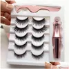 Falsos cílios magnéticos com kit de delineador líquido atualizados 5 pares 3d pinças reutilizáveis ​​naturais Conjunto 3 in1 Eyes Makeup No Drop Delive