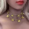 Choker Trendy Cute Iced Out Butterfly Necklaces For Women Men Gold Silver Color Tennis Chain Animals Pendant Rhinestone Jewelry