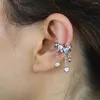 Backs Earrings 1 Piece Geometric Fashion Design Jewelry Micro Paved Round Cz Long Tassel Clip On Charm Earring No Piercing Ear Cuff For