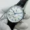 Wristwatches Luxury Mens Mechanical Watch Black Leather Strap Automatic White Dial Blue Hands Male