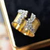 Fashion Women's Finger Ring with CZ Stone Wiredrawing Effect Gold Color Wide Rings Luxury Female Jewelry Party