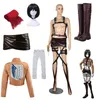 Costumi anime Attack on Titan Mikasa Ackerman Cosplay Come Parrucca Scarpe Sciarpa Pantaloncini di pelle Cintura per imbracatura Grembiule Gonna Scouting Legion Cape Z0301