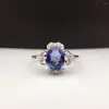 Anéis de cluster 1.385ct Sri Lanka Sapphire Mulheres Anel incrustado por 0,155ct Natural Diamond Handmade Sapphire-Jewelry