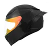 Motorcycle Helmets Full Face Single Lens Racing Helmet Black Carbon Fiber With Big Spoiler Gold Visor Safety Hat