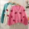 Maglieria da donna Cardigan stile dolce Tridimensionale fragola allentato sottile monopetto maglione da donna a maniche lunghe Sueter Mujer