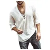 T-shirts pour hommes Designer Printemps Été Hommes Casual Coton Lin Couleur Unie À Manches Longues Col Lâche Chemise De Mode