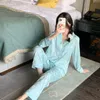 Женская сноша для сна Crlaydk Spring Женская пижама с длинным рукавом набор атласной пижаки Silk Soft Button Dow
