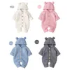 Jumpsuits citgeett herfst winter geboren baby jongens meisjes oor gebreide romper hooded wollen trui jumpsuit warme schattige outfit 230303