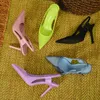 2023 printemps et automne nouvelles sandales Satin bleu pointu Stiletto chaussures pour femmes avec Slingback voyage sangle élégantes sandales pour femmes