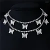 Choker Trendy Cute Iced Out Butterfly Collane per donna Uomo Oro Argento Colore Catena da tennis Animali Ciondolo Gioielli con strass