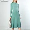 Casual Dresses Pure Autumn Winter Bodycon Oneck Basic Slim Aline Tjock Long Dress Women's Dress Female Maix Robe Dresselegant Dress Z0216