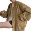 Kurtki damskie Kobieta swobodna kurtka ponadzapłacona amerykańska kołnierz stand up długim rękawem mundur baseballowy płaszcz damski jesienne luźność w połowie długości