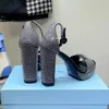 Raso Plateau strass Peep-Toe Platform sandaler chunky höga klackar Ankel plack rem häl Pumps blockhäl sandal lyxiga designerskor för kvinnor Klädskor