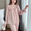 Vêtements de nuit pour femmes Ensembles de pyjama pour femmes Dentelle Col en V Volants Élégant Vêtements de nuit à manches longues Respirant Luxe Femmes Pyjamas Printemps Automne Lounge Wear 230303