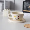 Koppar tefat kreativ handmålad matt keramisk leende kaffekopp och fat rolig söt tepåter bordsartikel unik gåva till vänner mamma