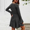 Casual Dresses NEDEINS 2023 Women Long Sleeve Mini Dress Spring Autumn Solid Color Ruffle Fashion Snug Woman