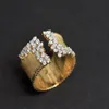 Fashion Women's Finger Ring with CZ Stone Wiredrawing Effect Gold Color Wide Rings Luxury Female Jewelry Party