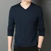 T-shirt da uomo in cotone a collo alto a maniche lunghe T-shirt da uomo tinta unita slim fit T-shirt primavera autunno vestiti coreani che basano Q129