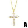 Pendanthalsband Flola Cross -halsband för kvinnor Copper CZ White Stone Gold Chain Crystal Plated Christian Jewelry NKEZ39